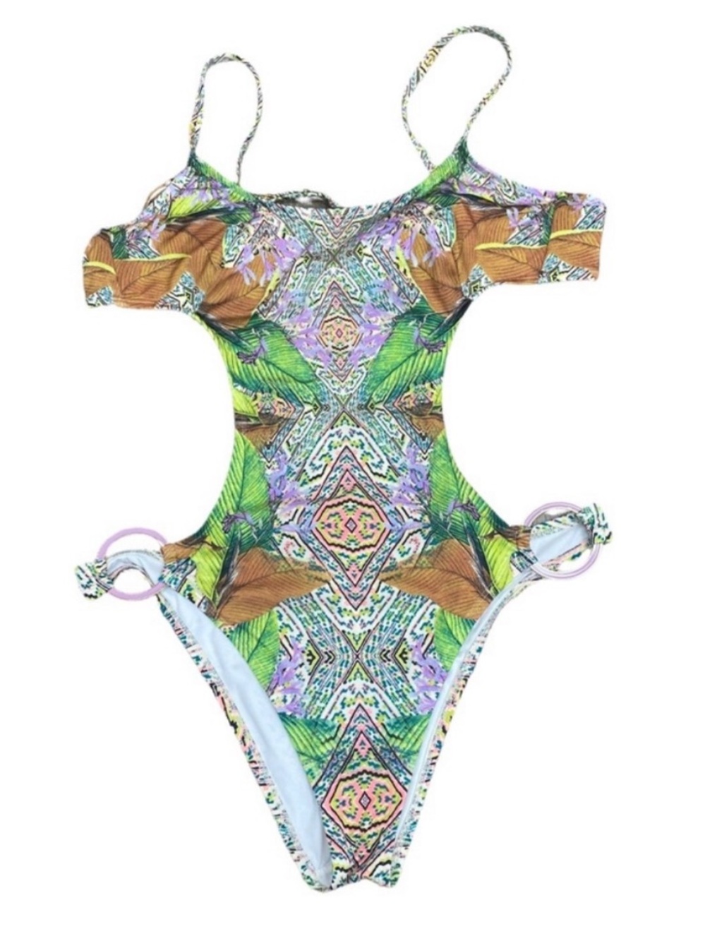 NWOT Victoria’s Secret Y2K Tropical Print Monokini Metal Accents Size M